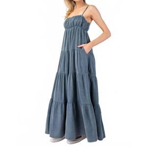 NEW EASEL mineral wash maxi dress in washed denim
